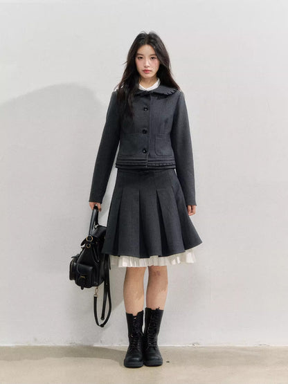 Preppy Style Lapel Suit Jacket &amp; Skirt Set