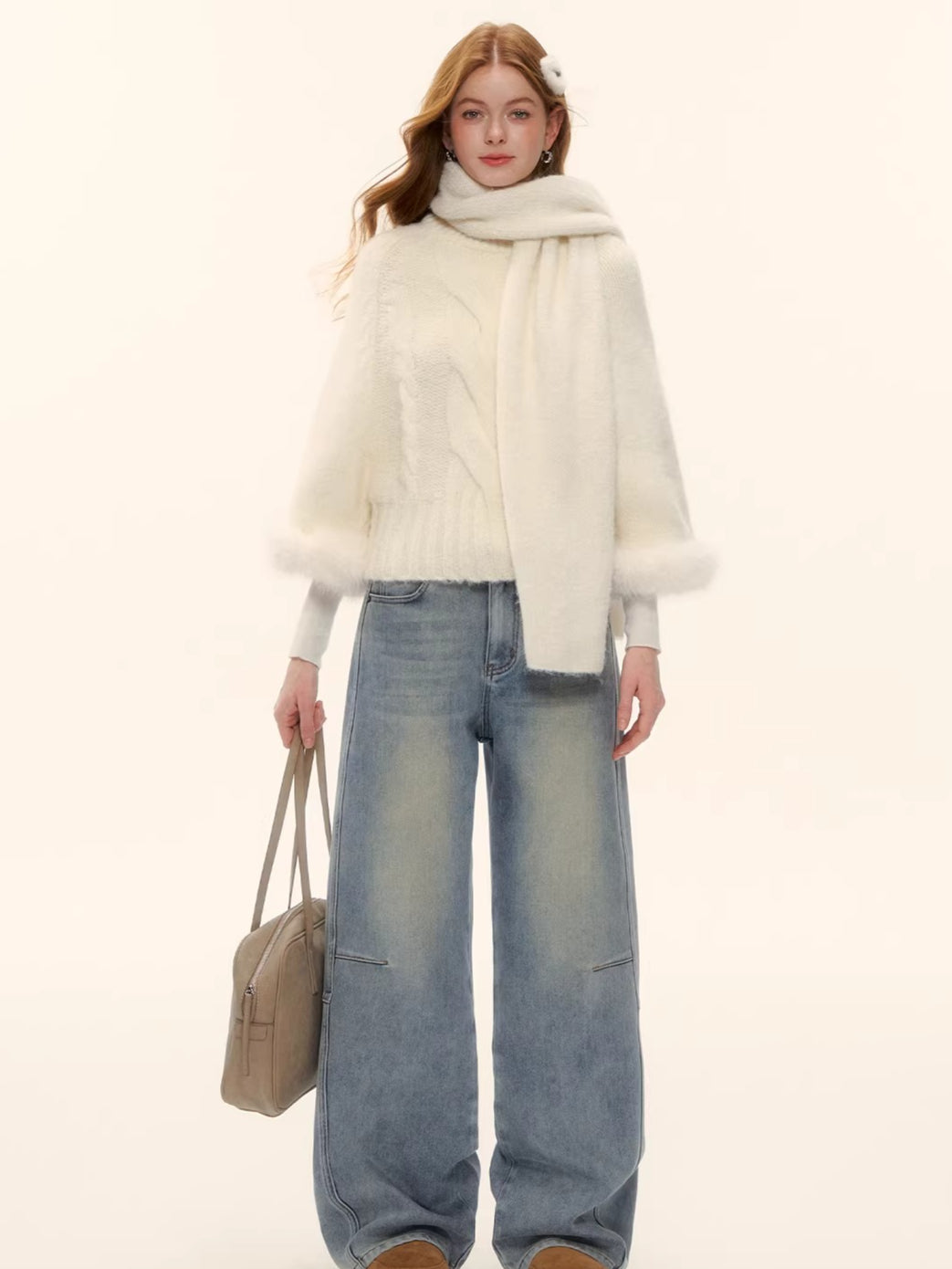 Wool-Blend Cable-Knit Batwing Scarf Sweater