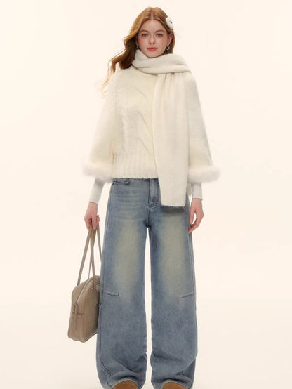 Wool-Blend Cable-Knit Batwing Scarf Sweater