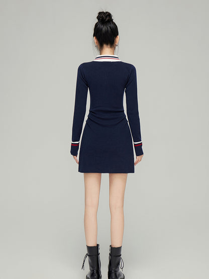 Polo Neck Waistline Knit Dress