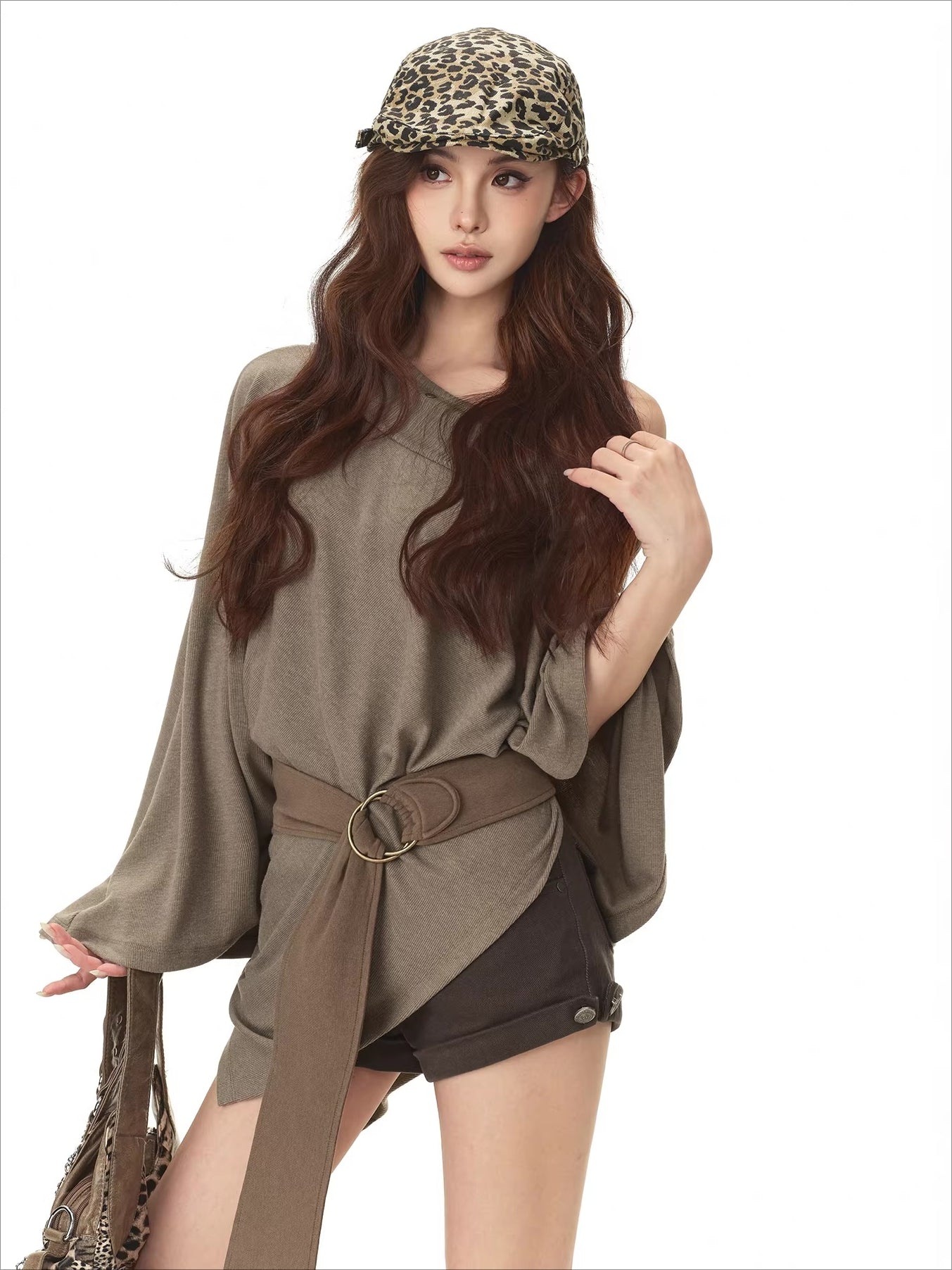 Cape-Style Off-Shoulder Long T-Shirt