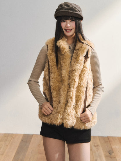 Khaki Eco Faux Fur Vest