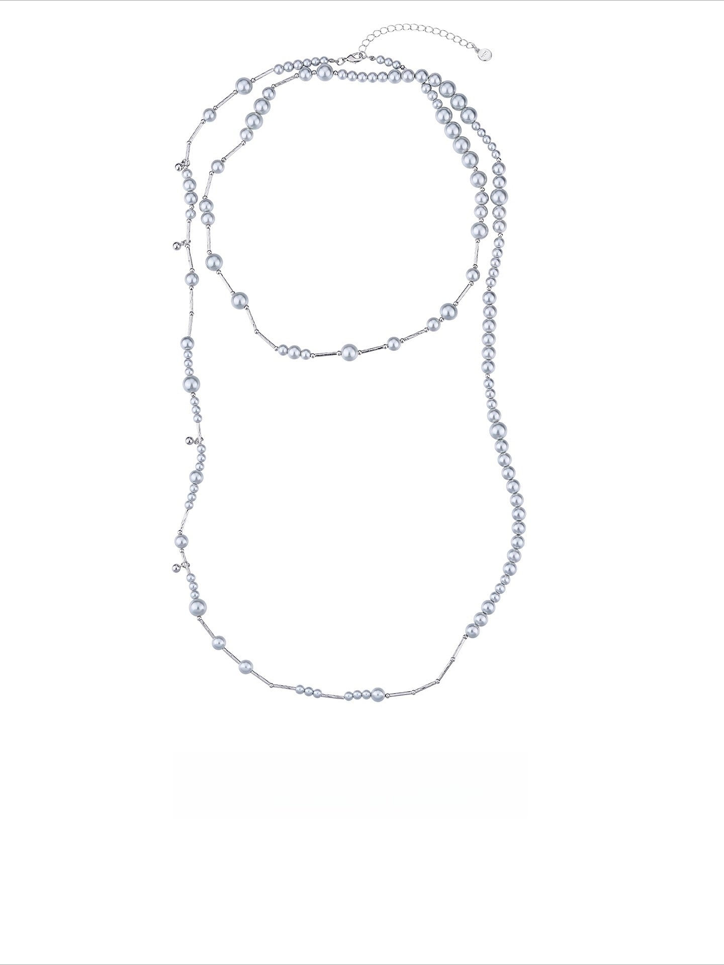 Silver Layered Pearl Sweater Necklace