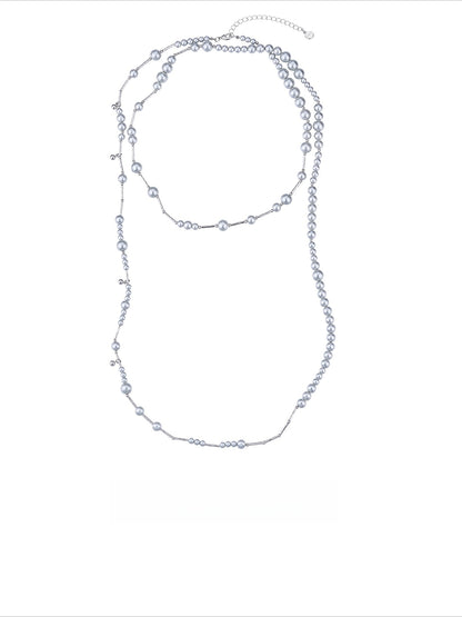 Silver Layered Pearl Sweater Necklace