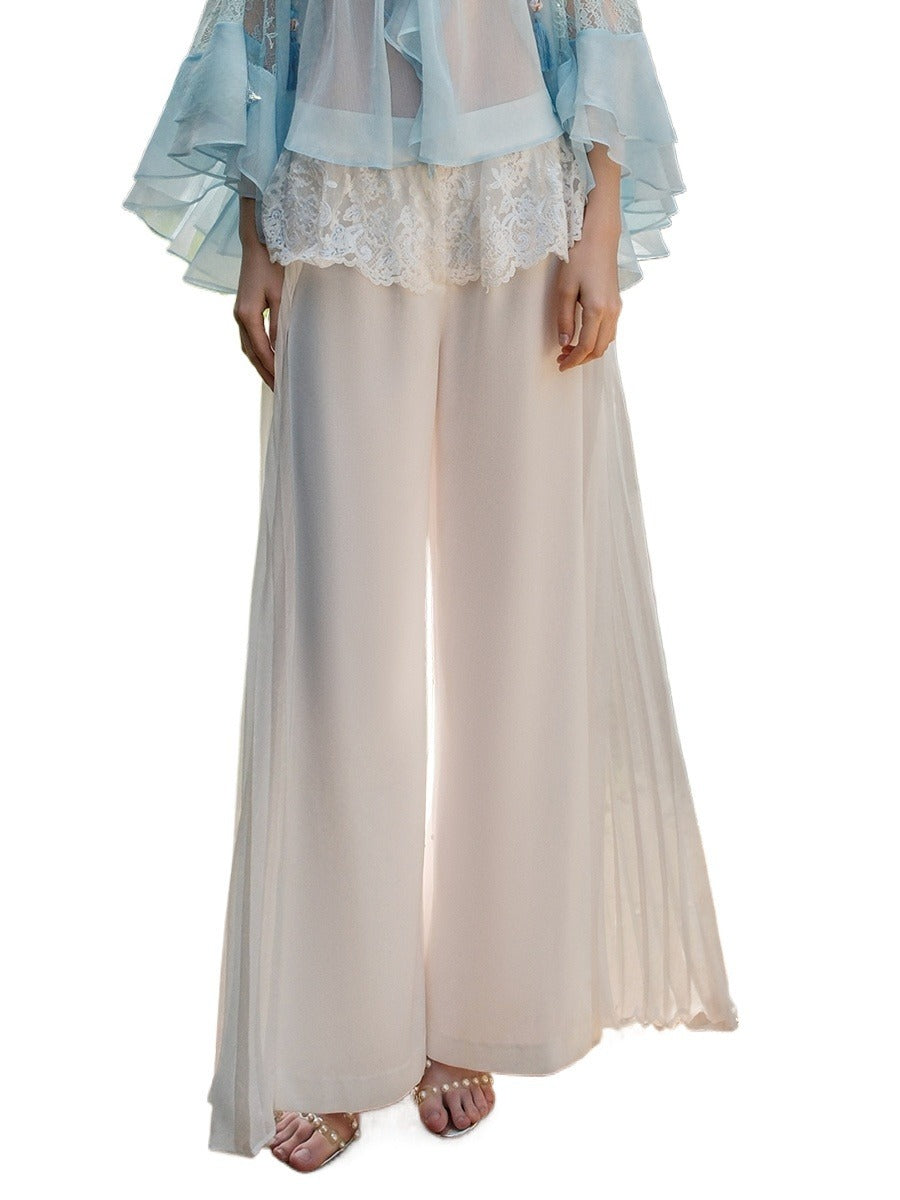 Layla Lace Ruffle Chiffon Wide-Leg Pants