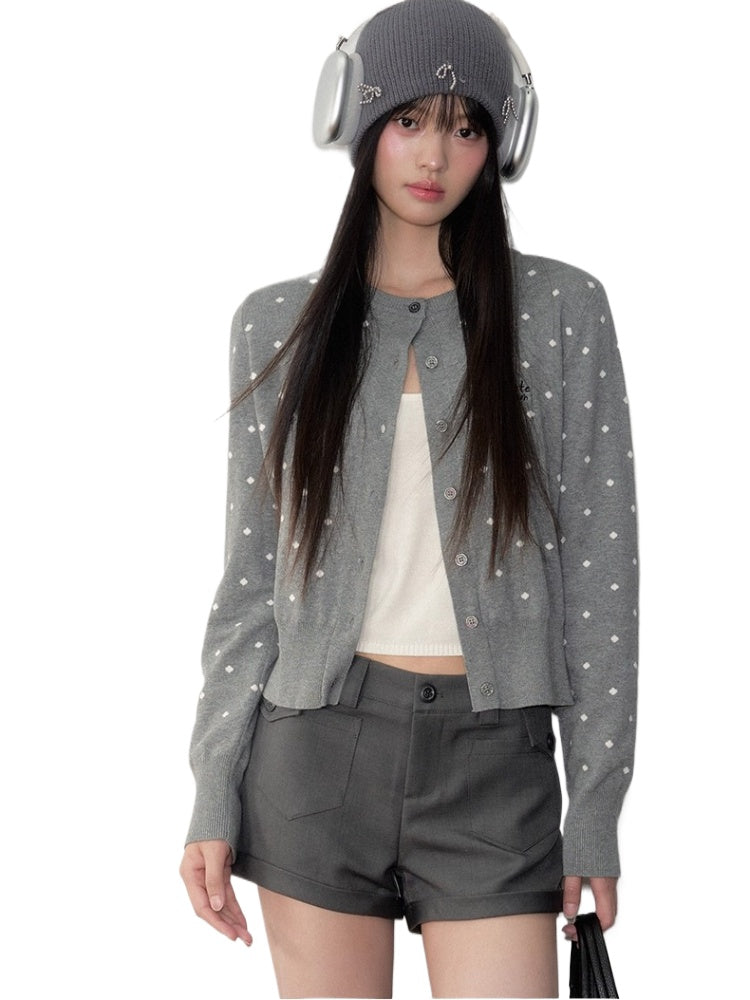 Polka Dot Jacquard Knit Cardigan