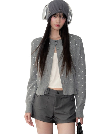 Polka Dot Jacquard Knit Cardigan