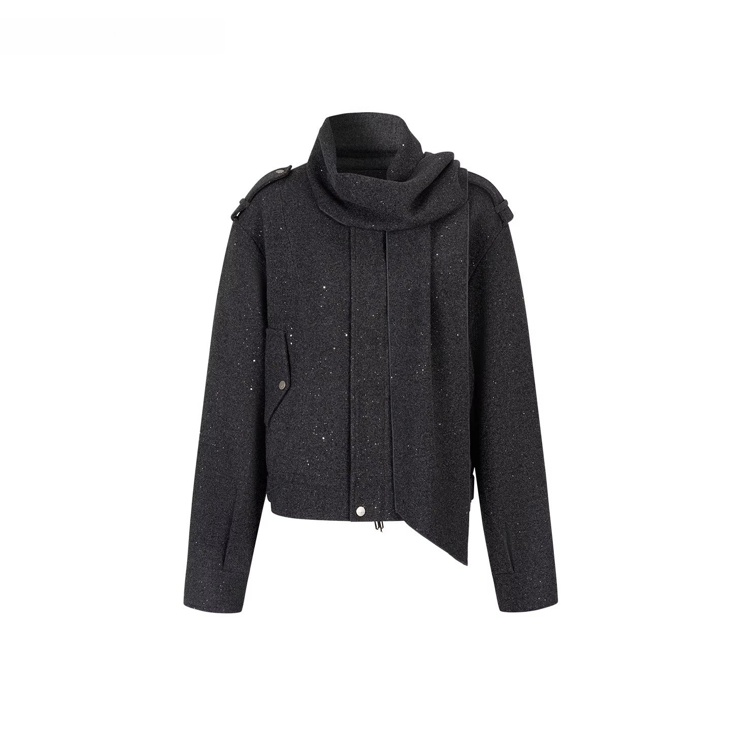 Wool Blend Scarf Detail Relaxed Jacket