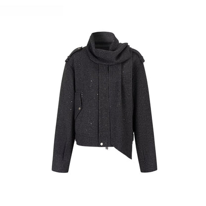 Wool Blend Scarf Detail Relaxed Jacket