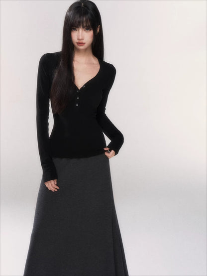 Waist-Cinching Slim-Fit Knit Base T-Shirt