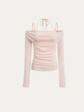 Beaded Halter Fake Two- Piece Blouse - CHINASQUAD
