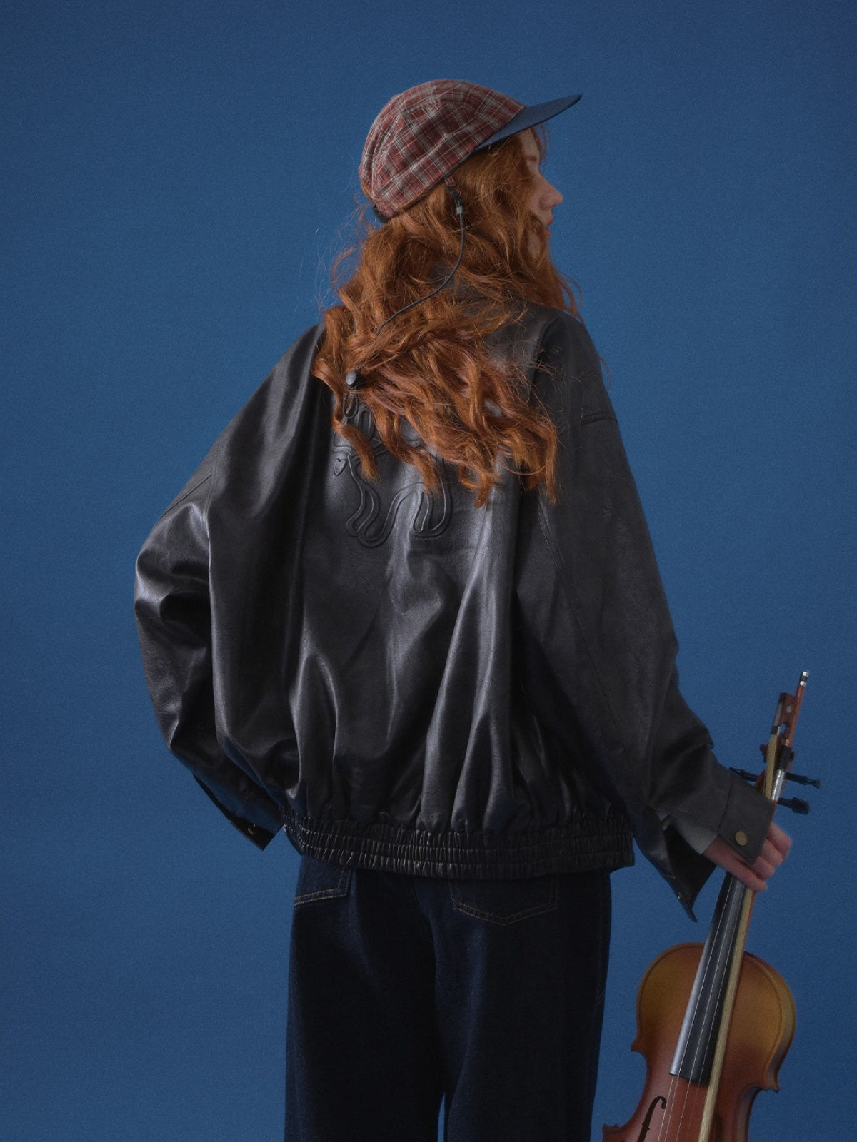 Vintage Bow Embossed Leather Jacket
