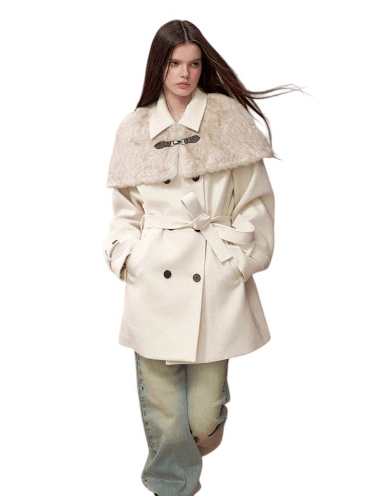 Faux-Fur Cape-Style Wool Coat