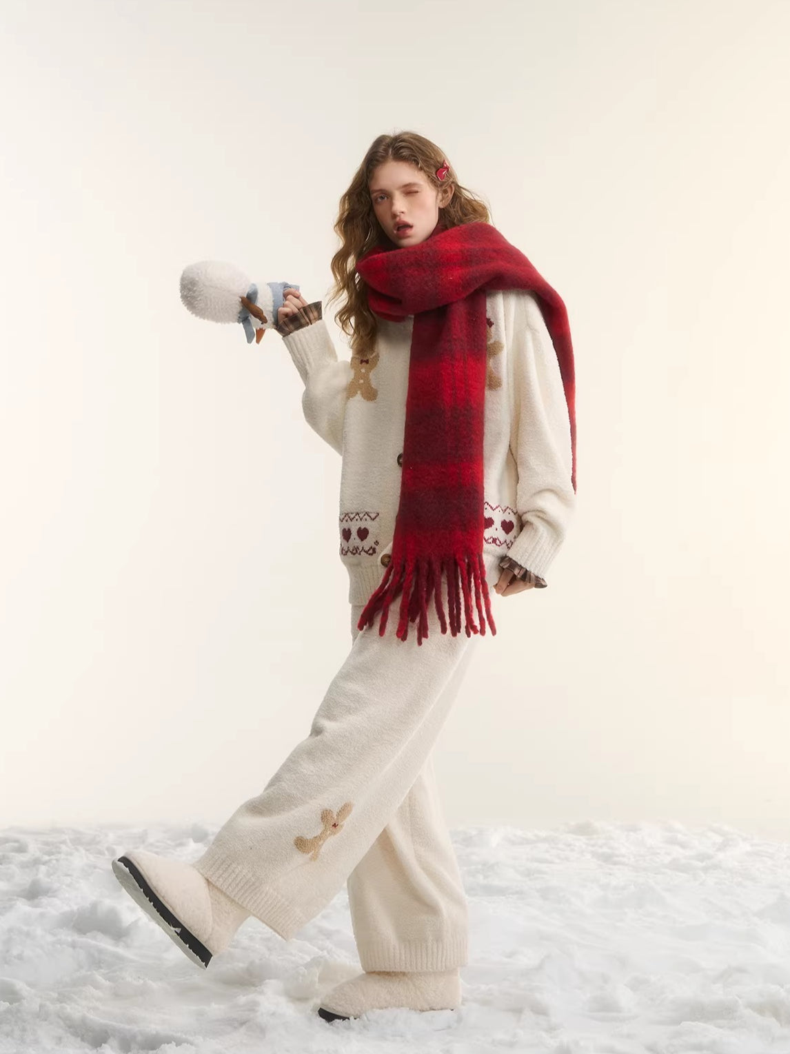 Vintage Wool-Blend Red Plaid Scarf