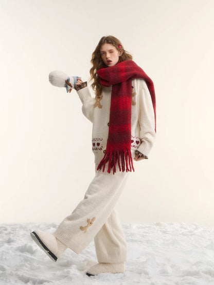 Vintage Wool-Blend Red Plaid Scarf