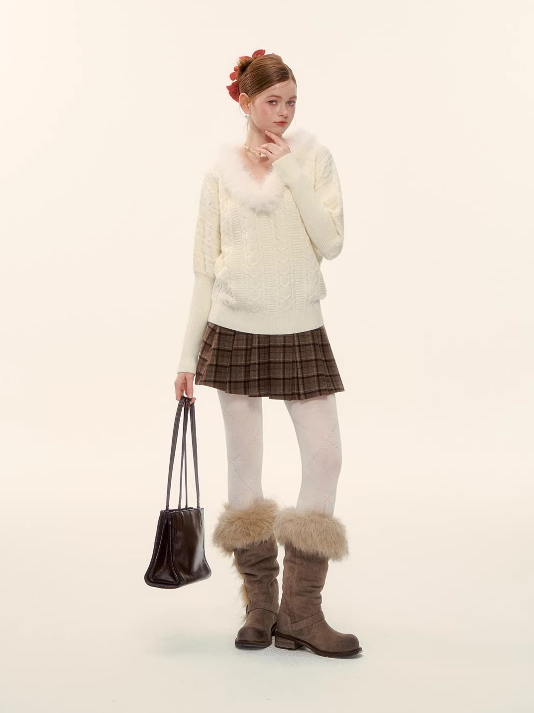 Vintage Red Plaid Wool-Blend Mini Skirt