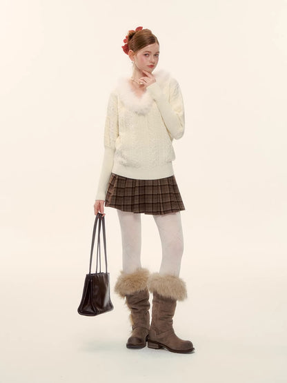 Vintage Red Plaid Wool-Blend Mini Skirt