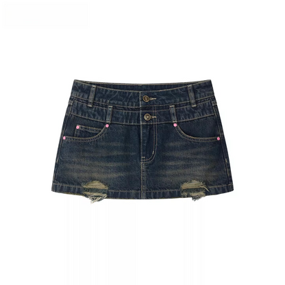 Studded Washed Denim Mini Skirt