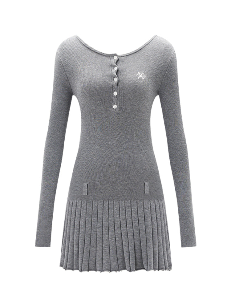 Cable Knit Backless Pleated Mini Dress