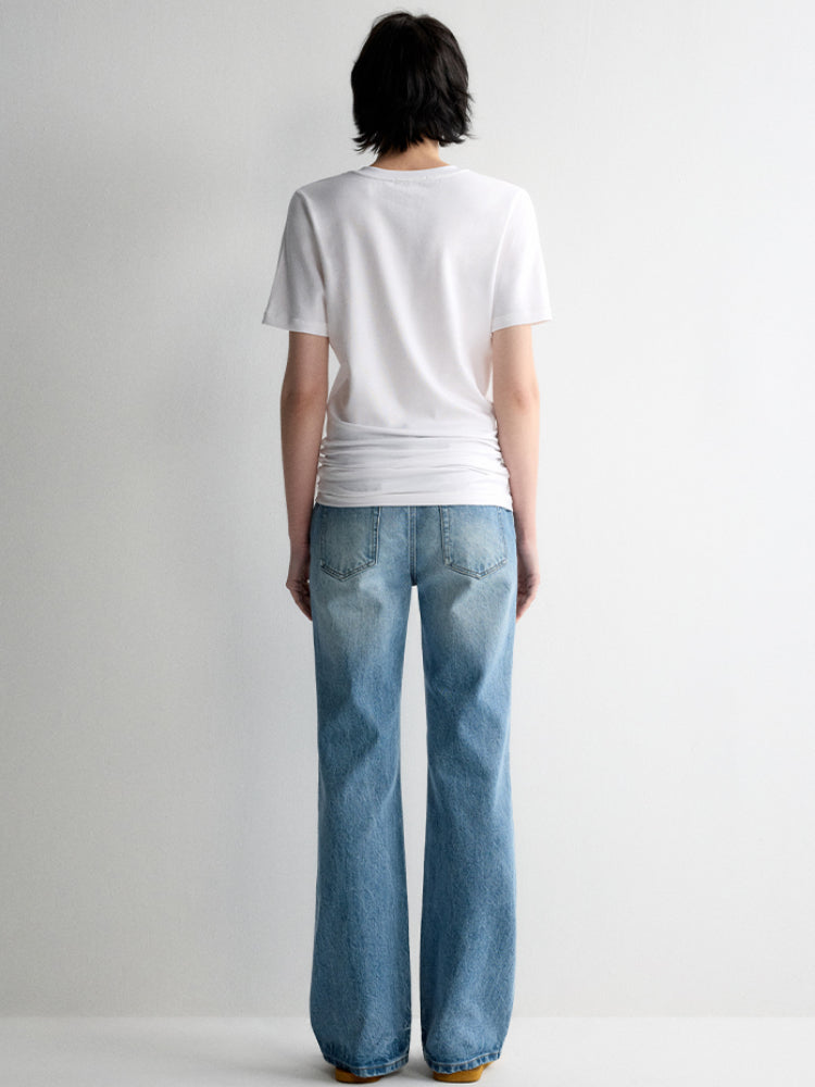All-Over Print V-Neck Stacked Waist T-shirt