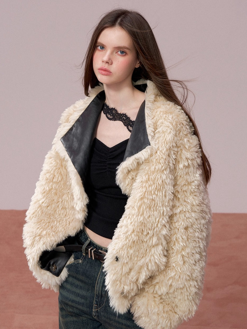 Reversible Faux Fur &amp; PU Leather Jacket