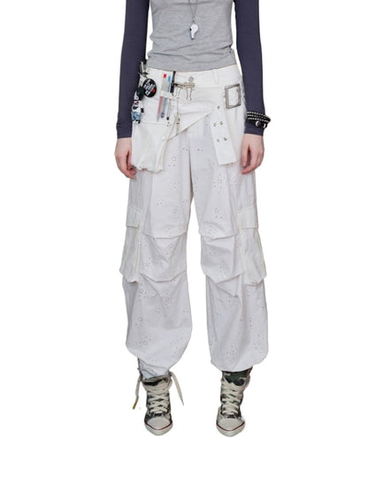 Embroidered Jacquard Multi-Pocket Cargo Pants
