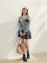 Single-breasted Star Argyle Knit Cardigan - CHINASQUAD