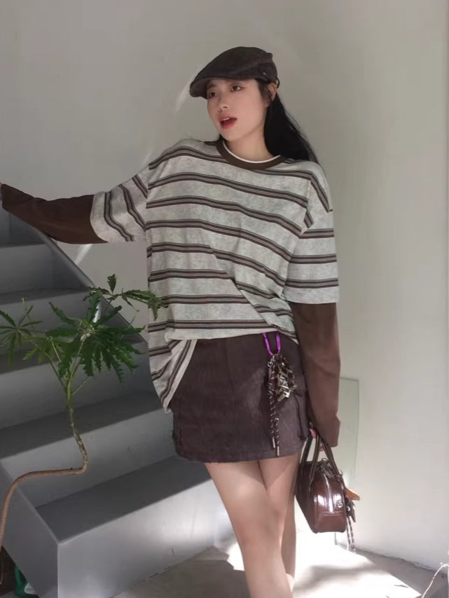 Contrast-Neck Relaxed Patchwork Cotton T-Shirt