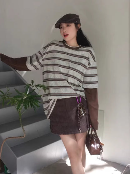 Contrast-Neck Relaxed Patchwork Cotton T-Shirt