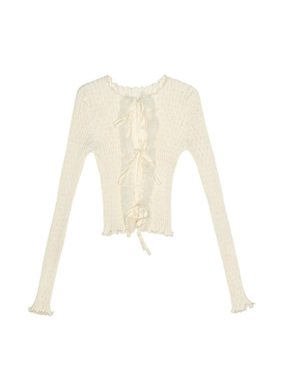 Tie-up and Fur Panel Knitted Cardigan