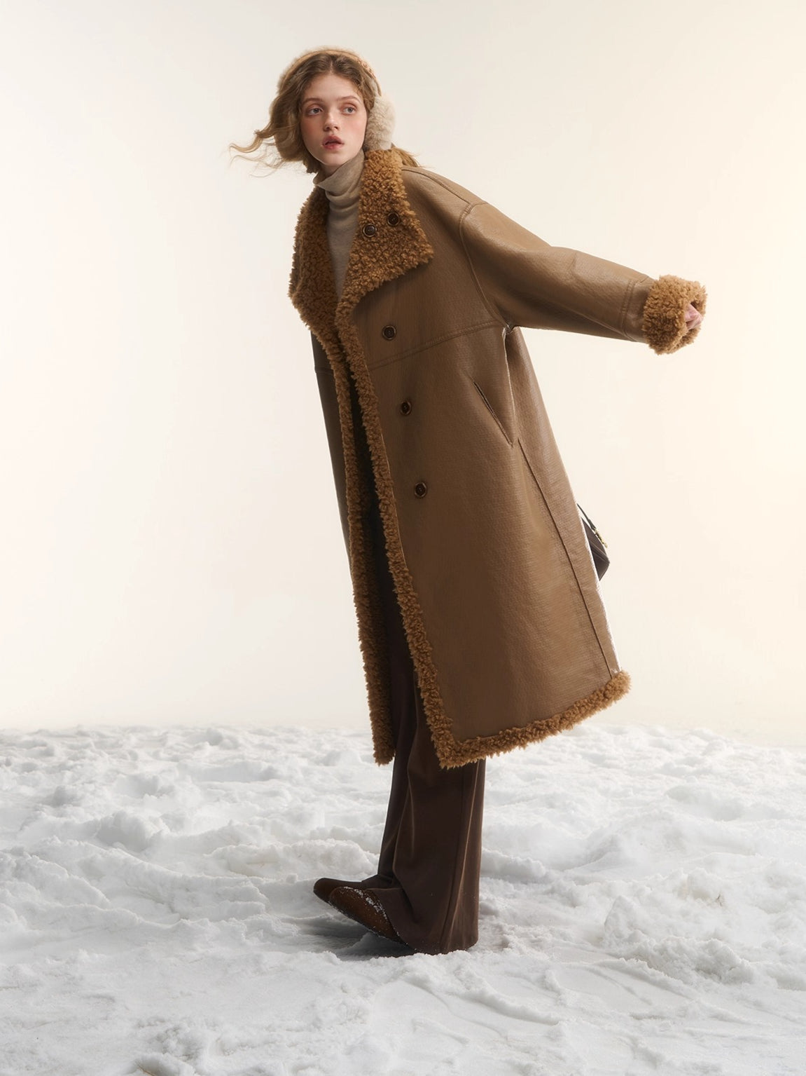 Shearling-Style Panelled Mid-Length Coat
