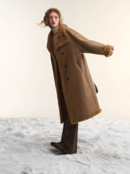 Shearling-Style Panelled Mid-Length Coat