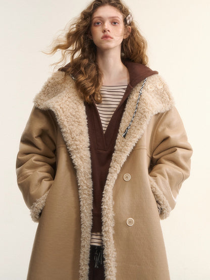Shearling-Style Panelled Mid-Length Coat