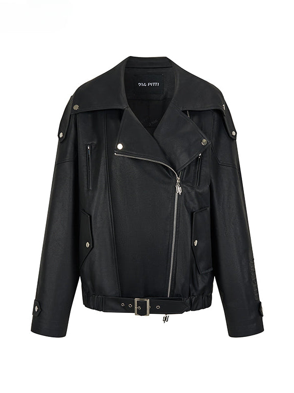 Oversized PU Leather Biker Jacket