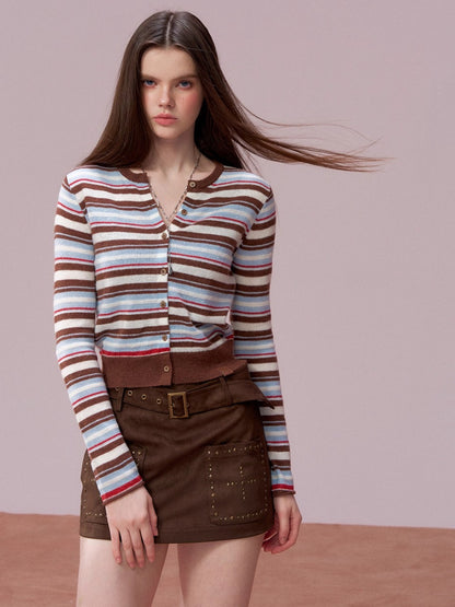 Contrast Striped Wool-Blend Knit Cardigan