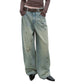Vintage Burnt-Edge Printed Washed Denim Pants - CHINASQUAD