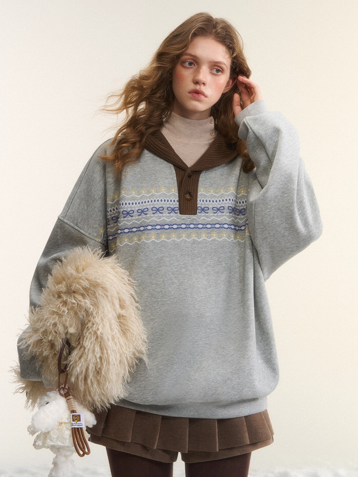 Contrast Patchwork Hooded Fleece Sweatshirt