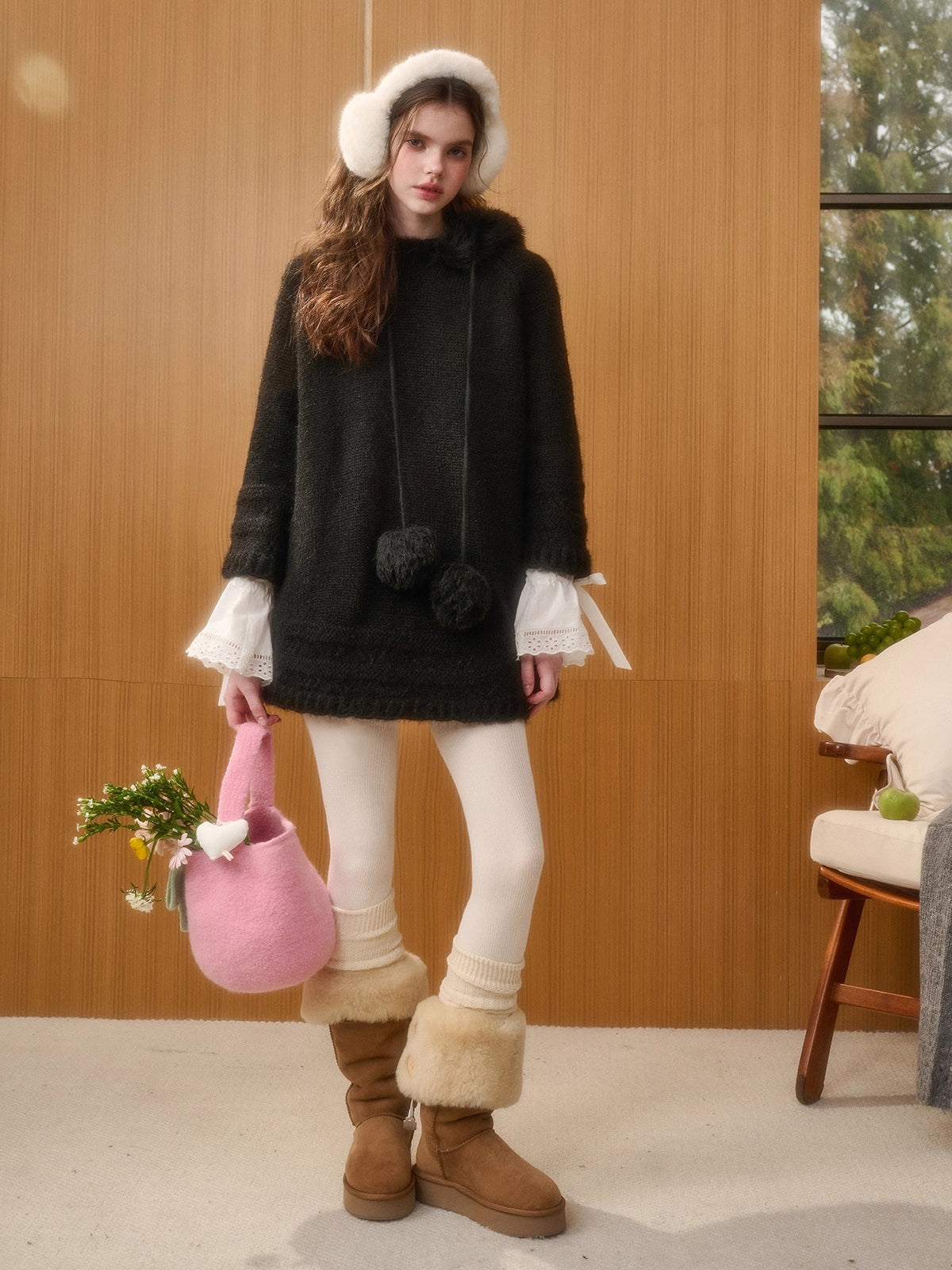 Winter Keepsake Wool-Blend Knitted Cape Dress