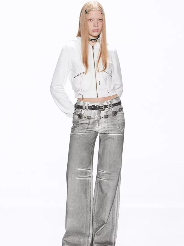 Matte Silver Alloy Buckle Distressed Leather Belt