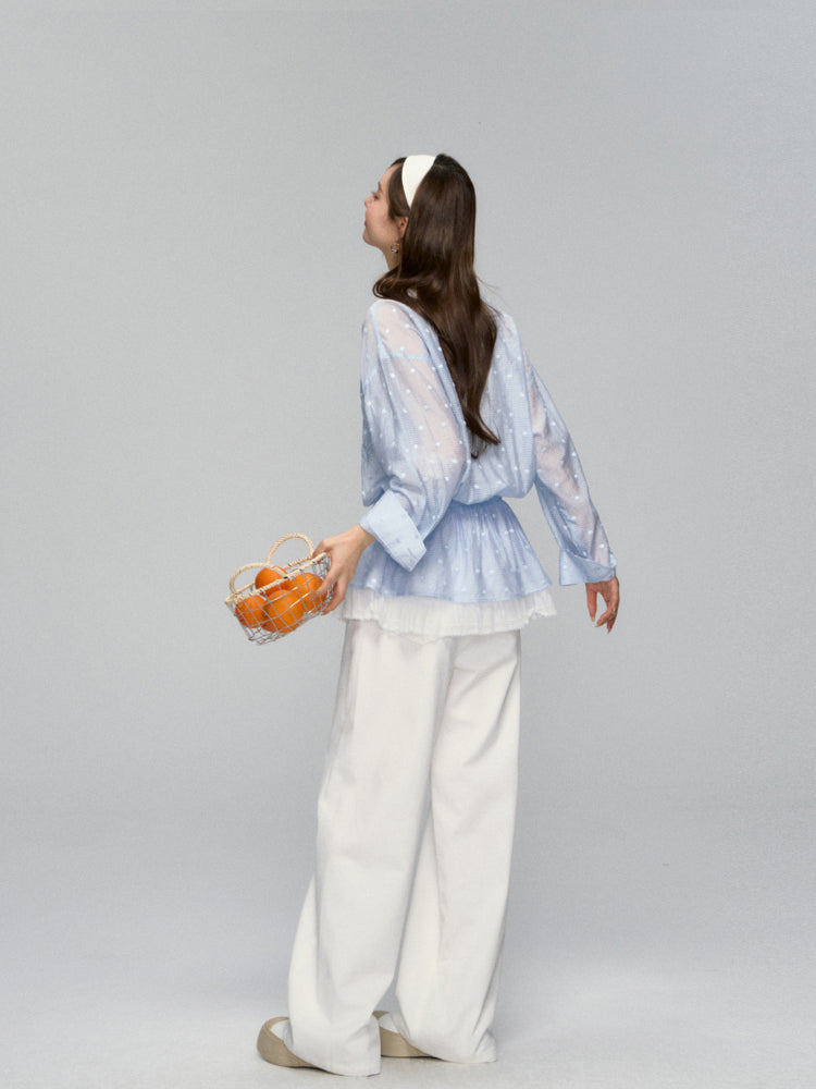 Lapel Plaid Lace-Trimmed Sunscreen Shirt