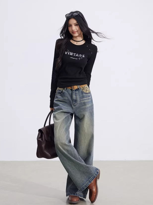 Letter-Print Slim-Fit Long-Sleeve T-Shirt