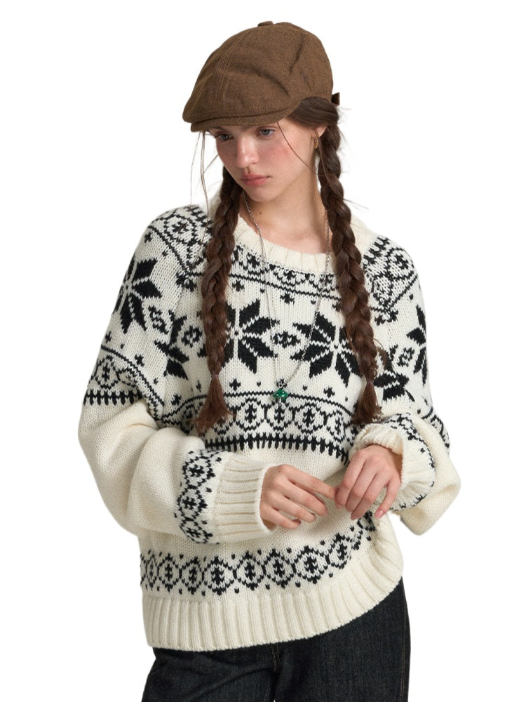 Fair Isle White Jacquard Sweater