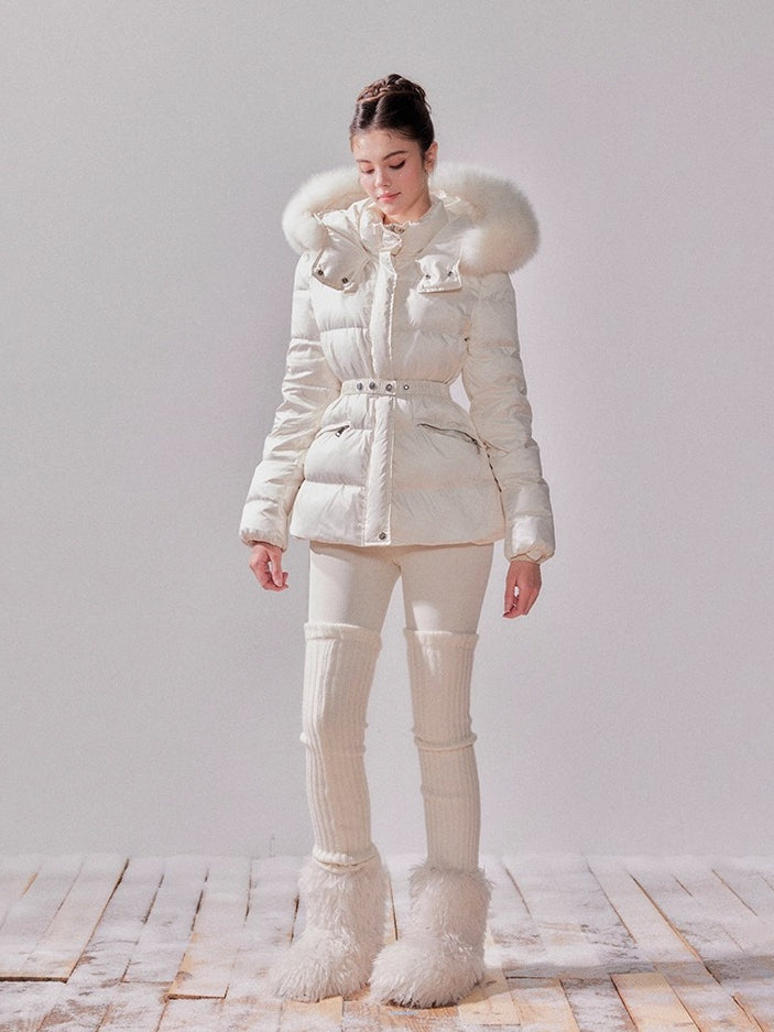 Snow Velvet Fox Fur Hooded Down Jacket