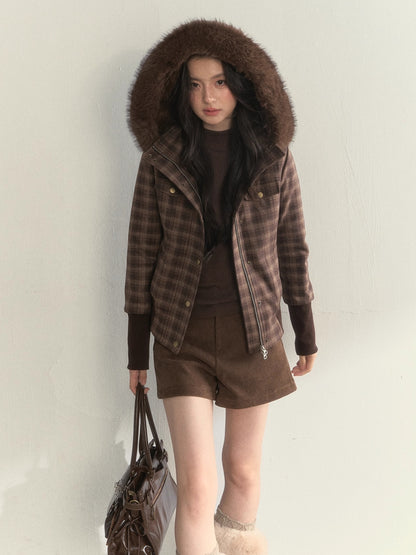 Fleece-Lined Faux Fur Collar Hooded Jacket