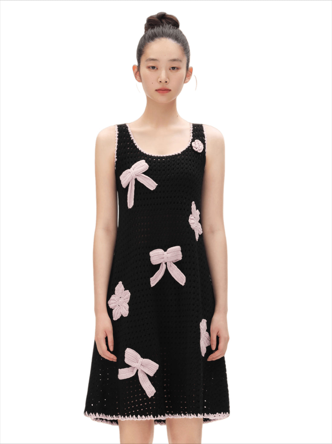 Crochet-Effect Knit Dress