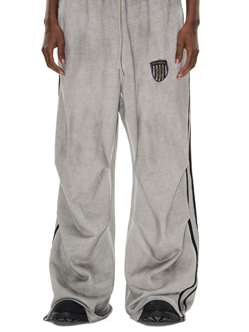Washed Badge Cotton Pleated Track Pants