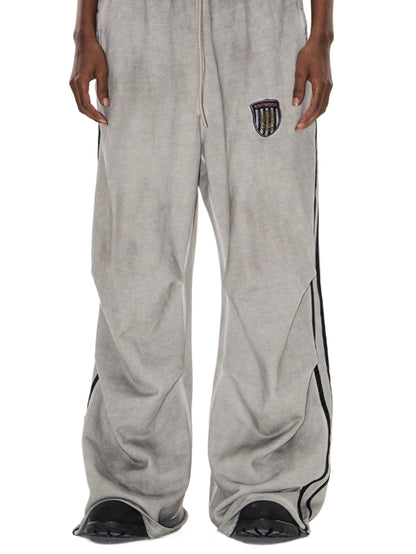 Washed Badge Cotton Pleated Track Pants