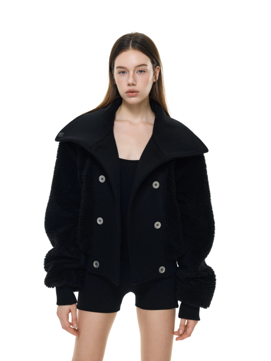 High Neck Teddy Wool Fleece Cropped Jacket