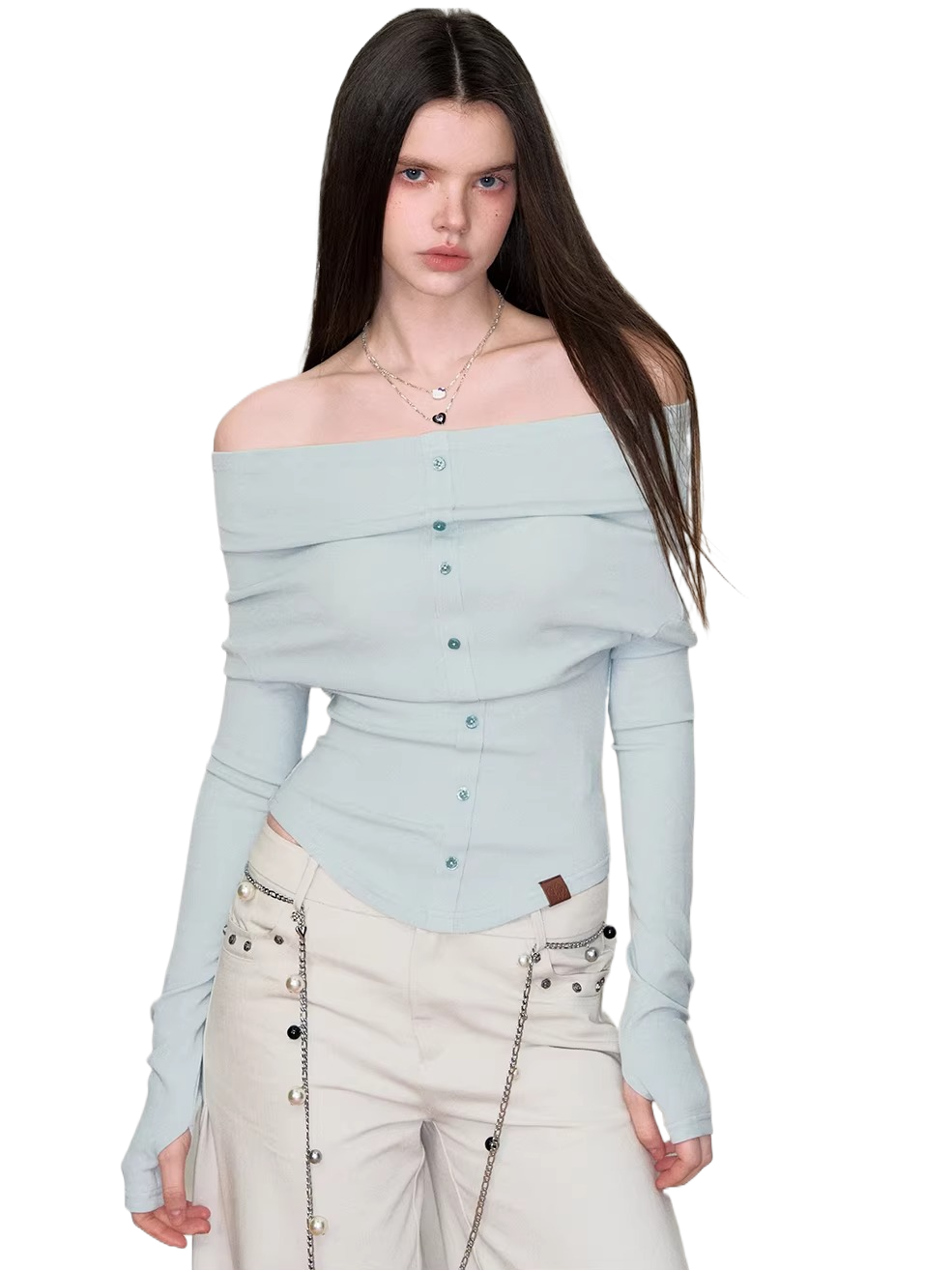 Crystal-Embellished Off-Shoulder Top &amp; Flared Denim Jeans Set