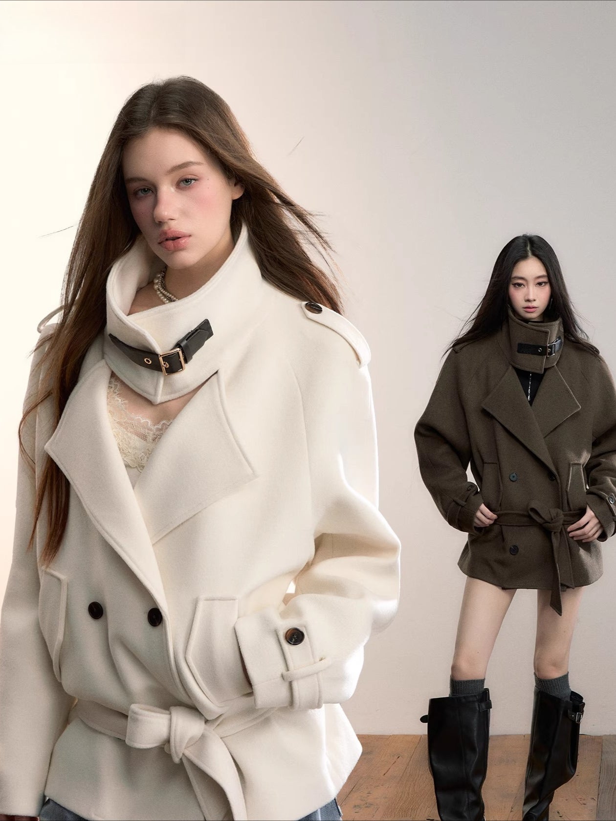 Structured Wool Blend High-Neck Coat